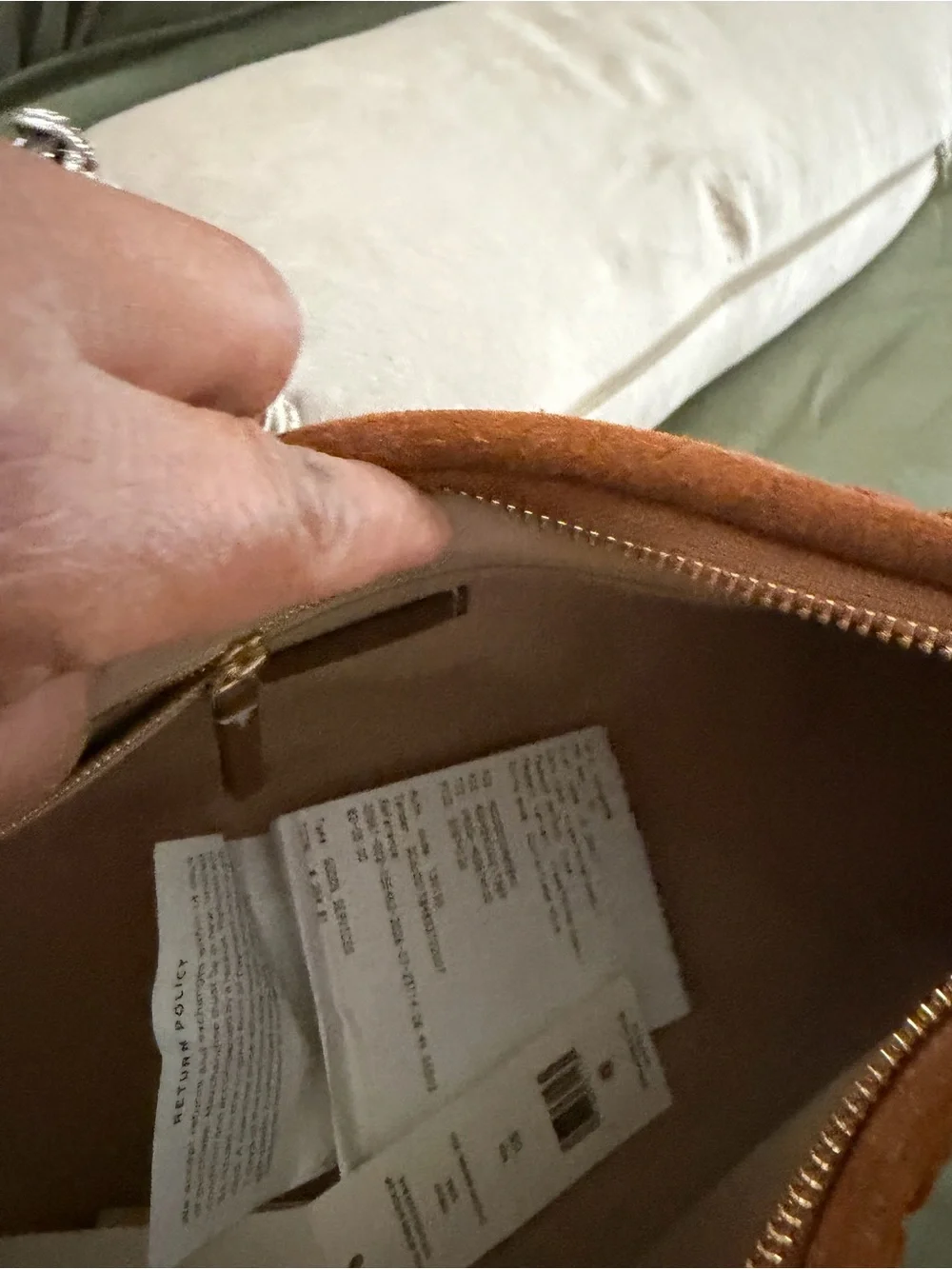 Tory Burch Woven Suede Shoulder Bag in Camel Brown with Gold Logo